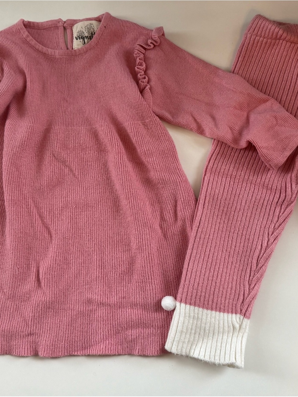 Cozy Pink Knit Crew & Scoop Neck Matching Set - Vignette